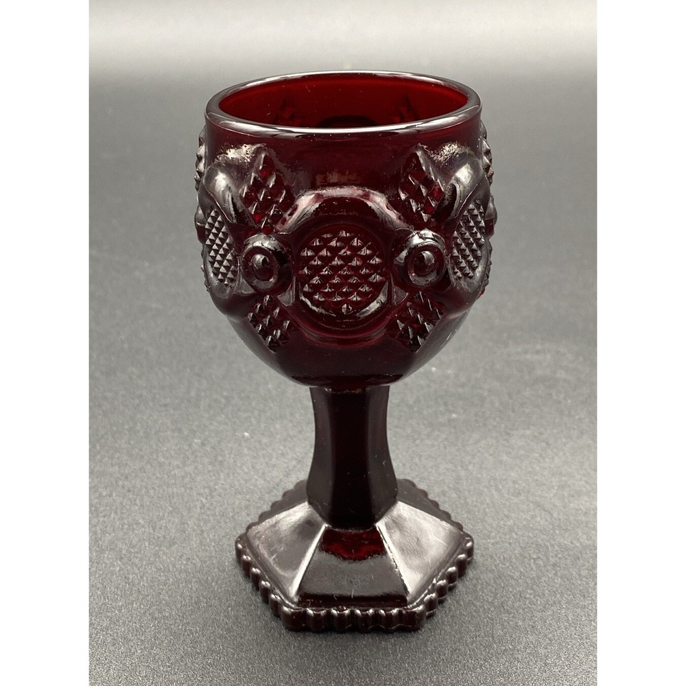 AVON Ruby Goblet / Cup 1876 CAPE COD Collection Vintage GC Red Ornate Wine Glass